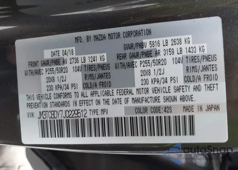 2018 Mazda Cx-9 Grand Touring from USA, damaged, VIN JM3TCBDY7J0229512